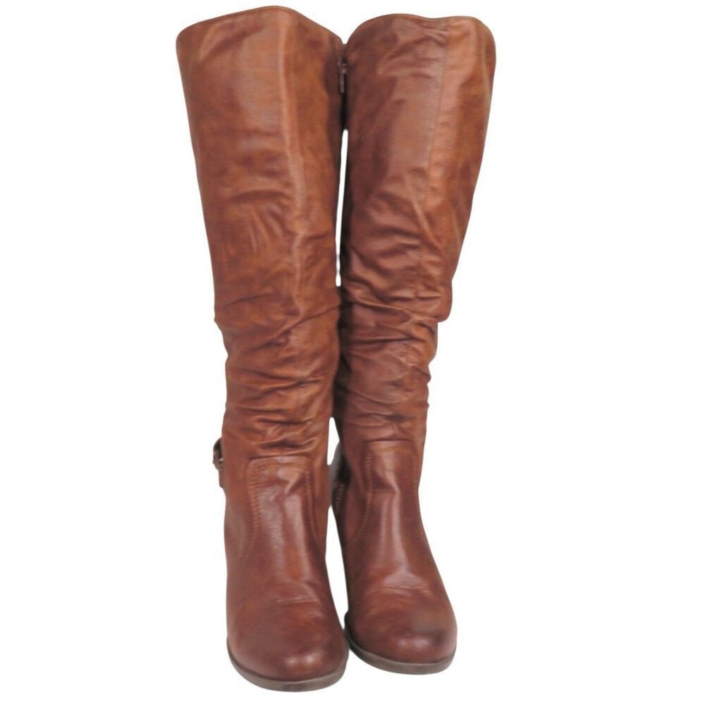 Baretraps Rosemary Tall Slouch Heeled Boots Round Toe Faux Leather Women 8 Brown - Picture 2 of 7